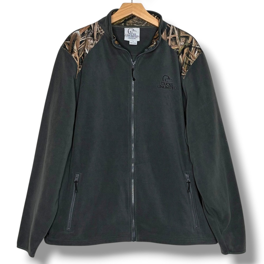 Ducks Unlimited Fleece Jacket Full Zip Camo Shoulder Logo Men's‎ Large
